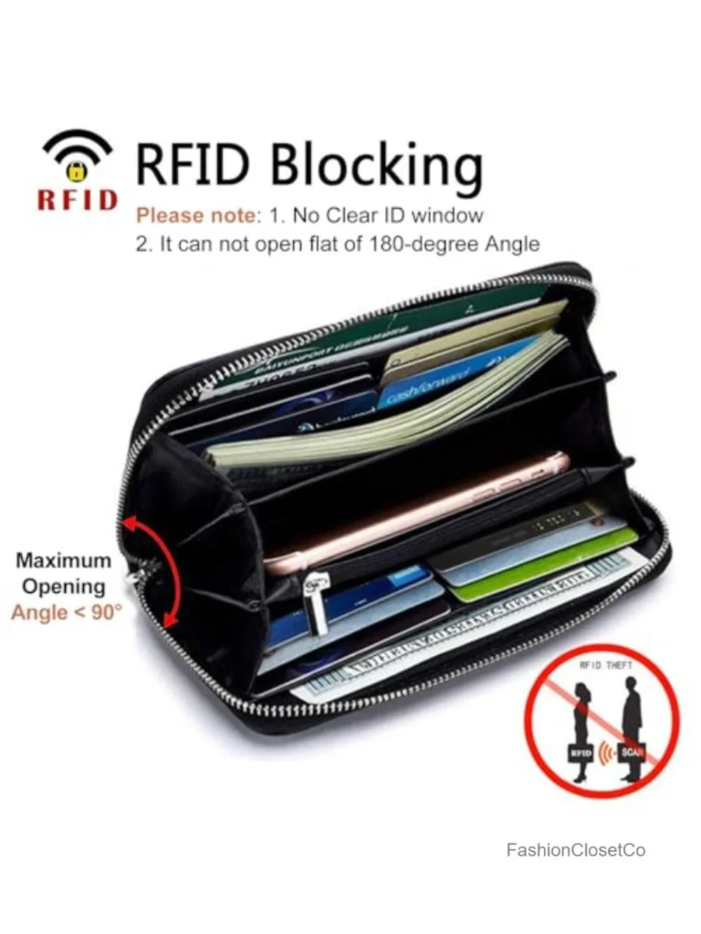 Genuine Leather RFID Blocking Zip Around Wallet Clutch Wristlet with Removable